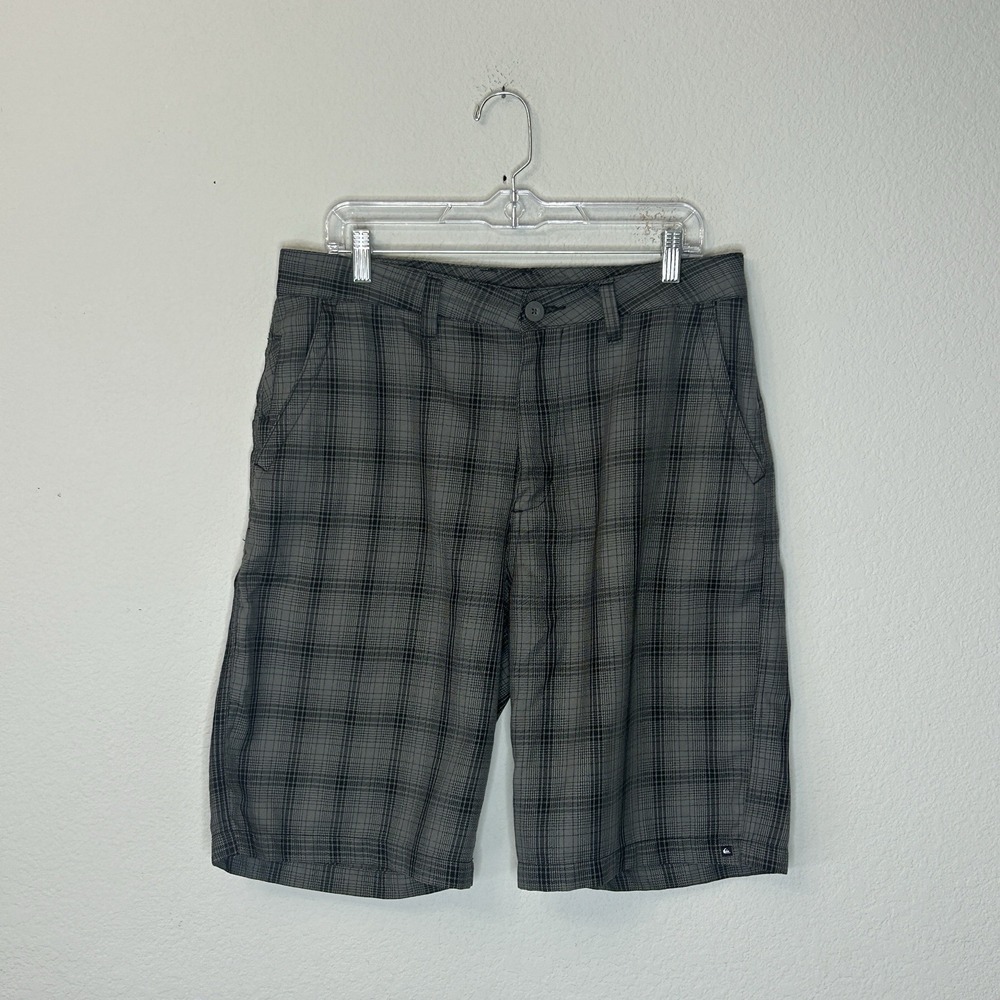 Quiksilver Mens Plaid Shorts Size 34 Gray Flat Front Chino Skate Multicolor